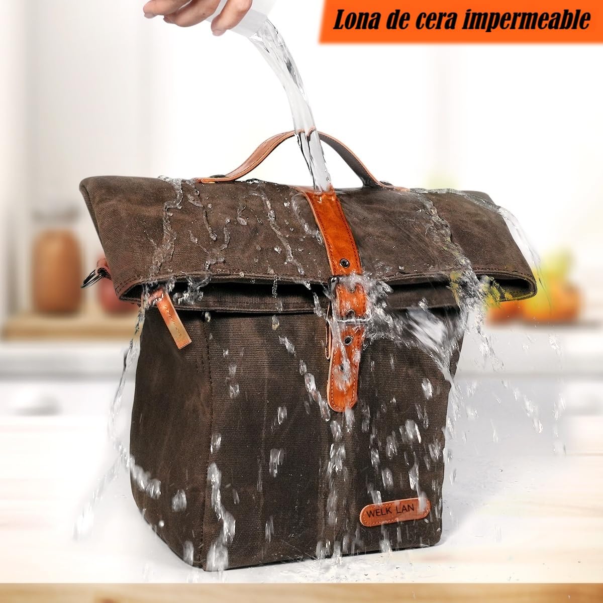 WELKINLAND Bolsa de almuerzo de lona encerada con aislamiento 6H, a prueba de fugas, bolsa de almuerzo de lona resistente, bolsas de almuerzo para hombres, bolsas de almuerzo marrones, bolsa de