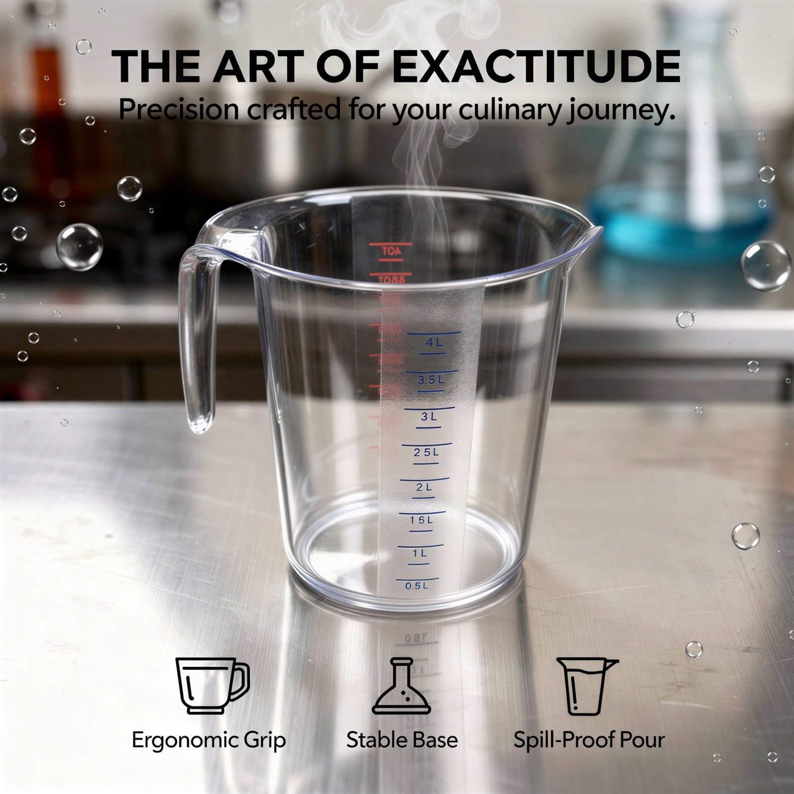 2 Stk. Große Kunststoff-Messbecher, 4-Quart-Flüssigkeitsmessbecher mit klarer Skala und Griff, transparent, stapelbar, für Küche, Backen, Gastronomie, Mixen und Getränkezubereitung