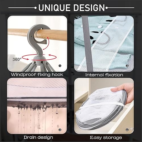 Miniatura 3 de Estante de secado de ropa plegable de malla de 1 nivel con fijación interna, apilable, estante portátil para colgar suéteres, camisetas, prendas