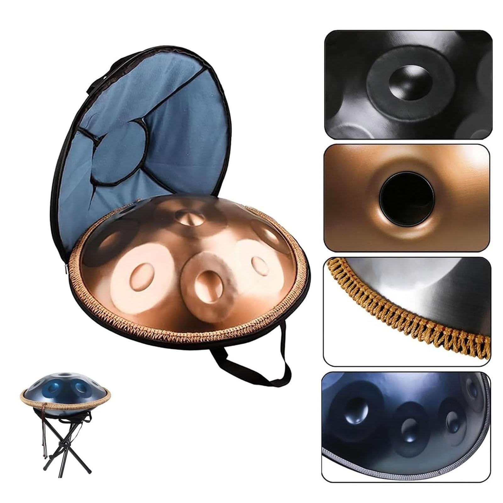 Handpan Drum 432Hz/440Hz, 9/10/12 Note Strumento A Percussione da 55cm Con Treppiede, Steel Tongue Drum, Handpan in Acciaio per Meditazione, Yoga e Guarigione Sonora(Black,432HZ/12Note)