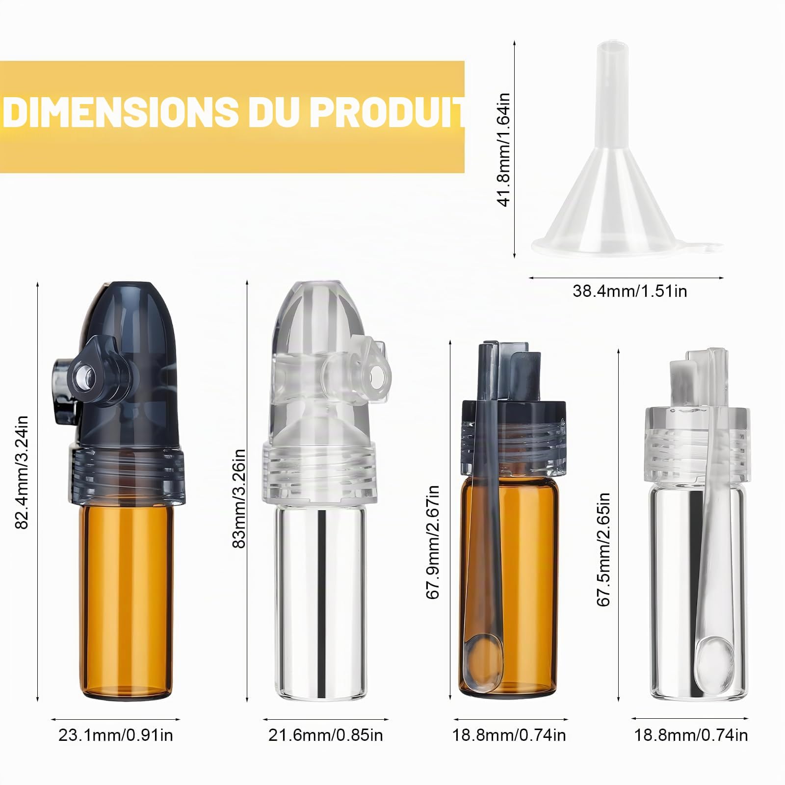 4 Pièces Sniffer Doseur, Couleurs Marron et Blanc Outils pour Épices en Poudre, Spice Bottles, Équipé D'un Petit Entonnoir, Idéal pour les Activités en Plein Air, le Camping et les Voyages