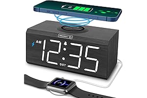 DreamSky Wooden Digital Alarm Clock with Wireless Charger Station