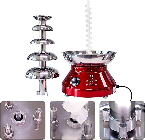 Miniatura 6 de Fuente de fondue de chocolate de 5 niveles, torre de fondue comercial de acero inoxidable, gran capacidad de 7 libras3 L, perfecta para fiestas,