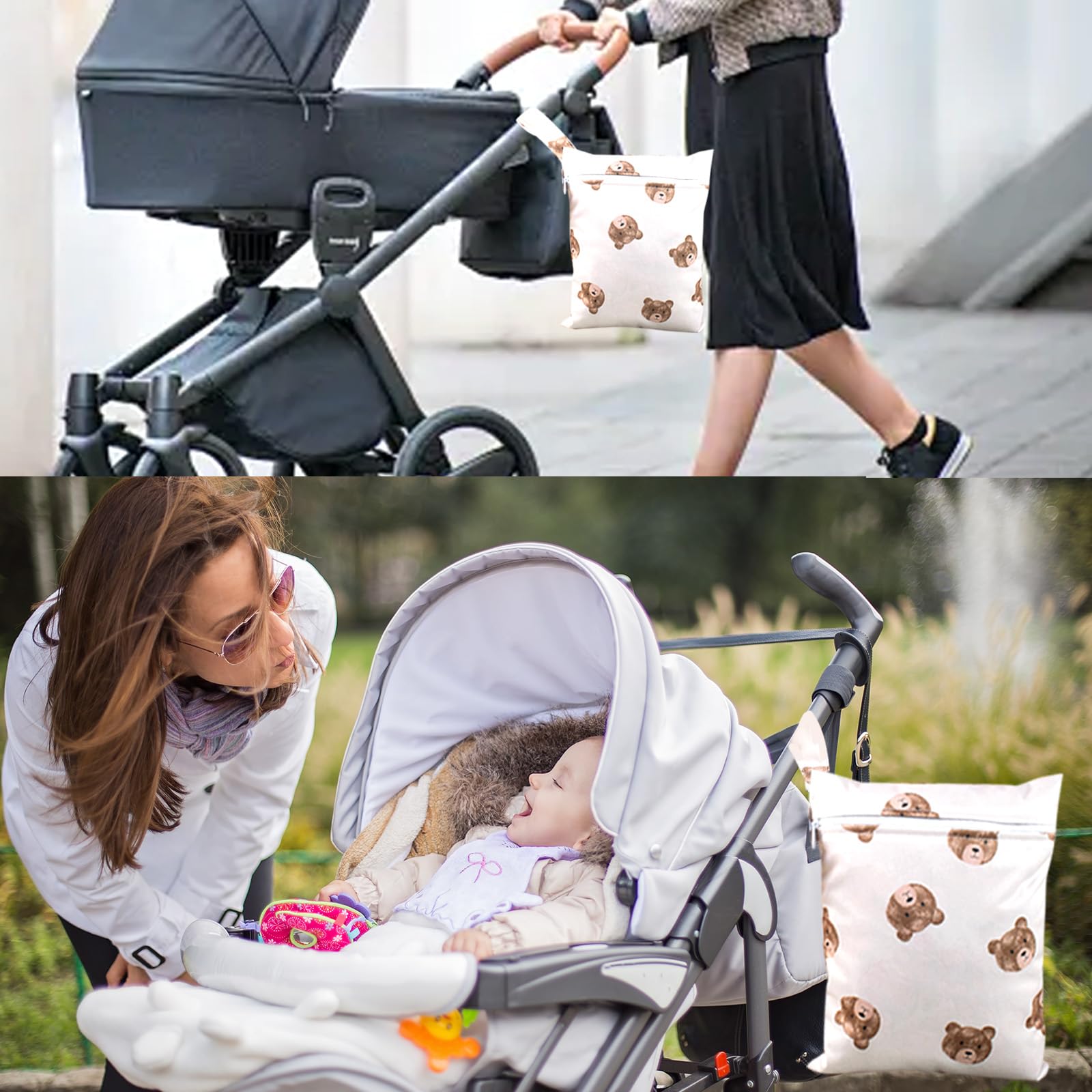 3 Pièces Modèle d'ours Sacs à Couches Lavables, Sac Étanche Couche, Sac a Couches Bebe, Réutilisable Pochette Humide et Sèche à Fermeture Éclair pour la Natation Camping Voyage Plage Fitness
