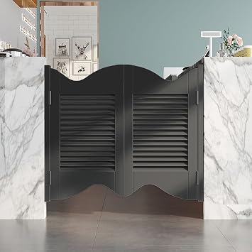 Saloon Doors Swinging Solid Wood Interior Partition Door with Stainless Steel Auto-Close Hinges Quiet Operation for Kitchen, Bar, Hallway, GardenBlack,H40 x W30
