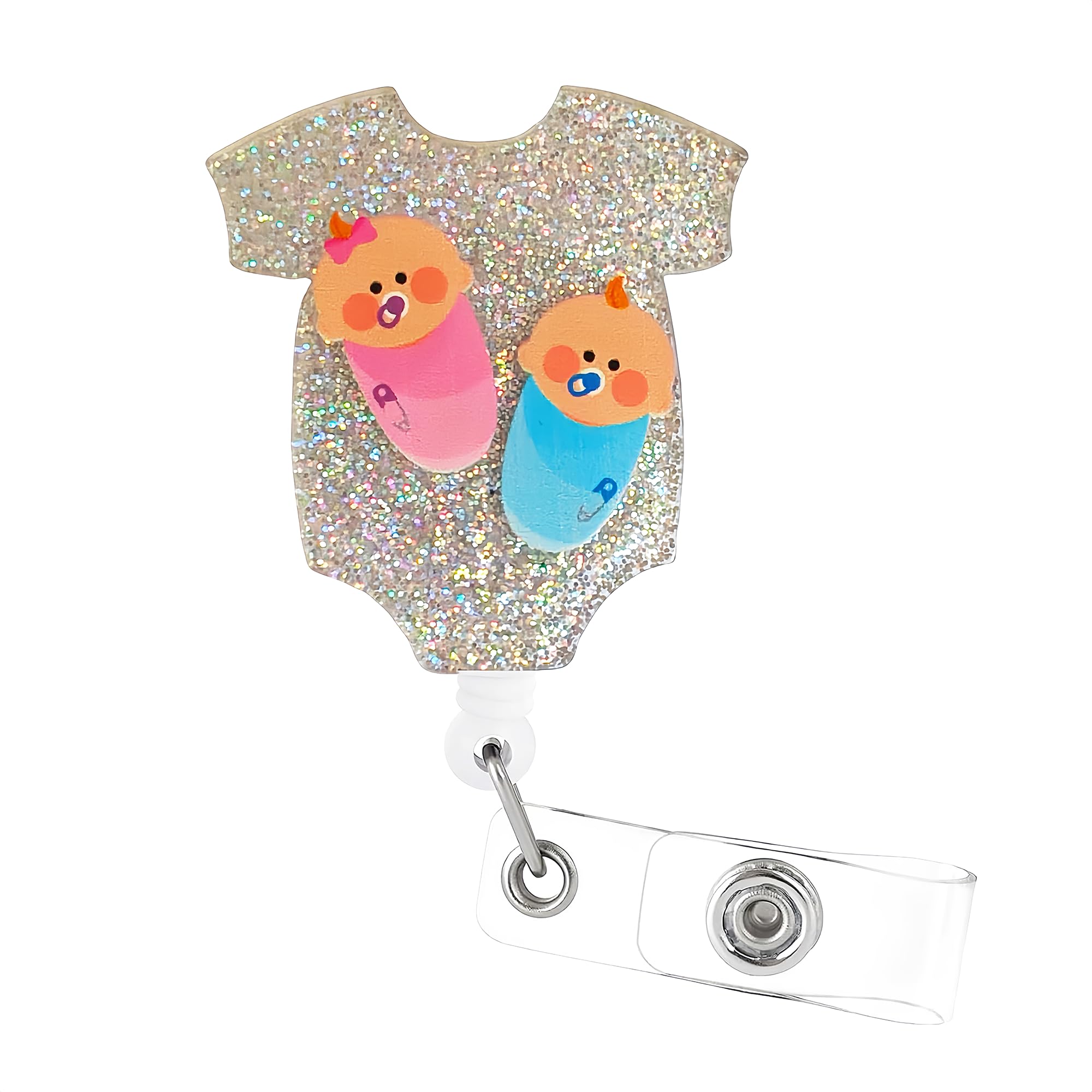 Sparkly Baby Onesie Badge Reel - OB Labor & Delivery Badge Clip Retractable with ID Alligator Clip for Doctor Nursing Name Tag Card Cute GYN Nicu L&D