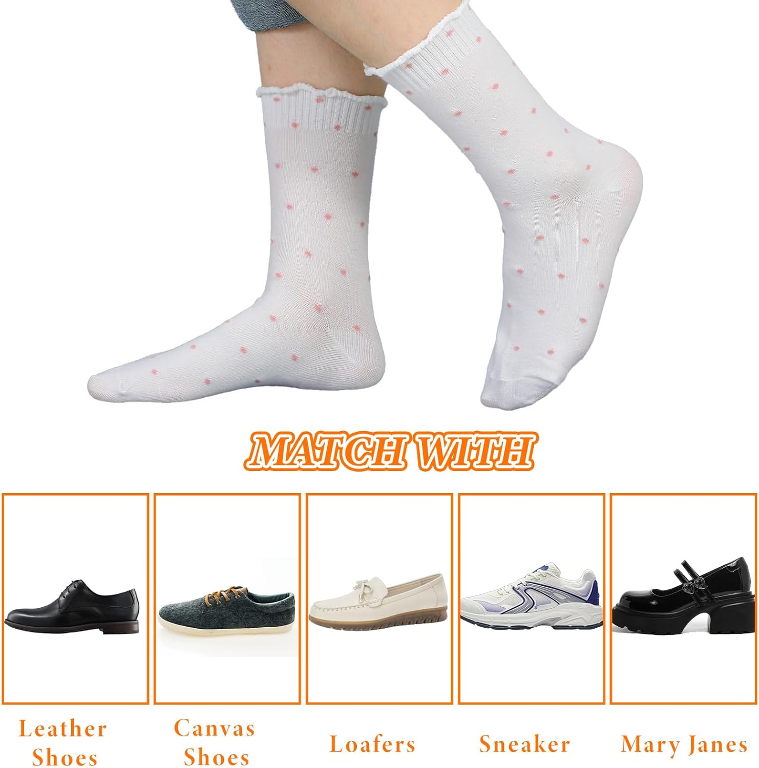 6 Pairs Polka Dot Socks Ruffle Sock Women Socks with Ruffles for Woman Ruffle Ankle Sock Women for Ladies Girls - Image 7