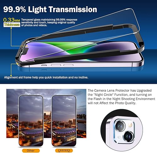 Miniatura 2 de QHOHQ Paquete de 3 protectores de pantalla para iPhone 14 Plus de 6.7 pulgadas con paquete de 3 protectores de lente de cámara de vidrio templado,