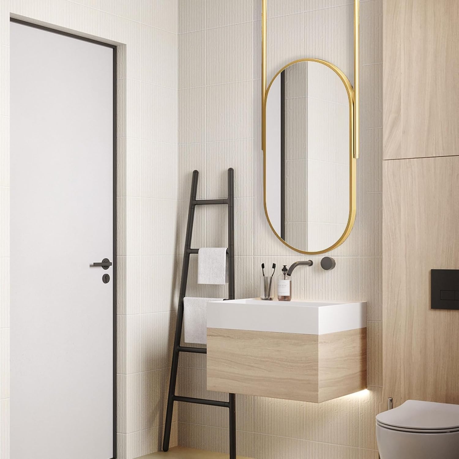 Drsyffsup Vanity Mirror, Gold Framed Wall Hanging Mirror Bathroom Shower Mirror with Ceiling Mounted Boom, Dressing Table Mirror for Shaving Applying and Removing Makeup (Size : 50cmx70cm)