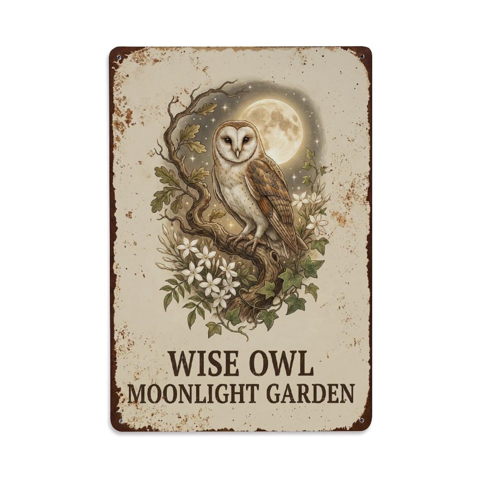 Okngb Style Classic Owl Botanical Quote Vintage Badge Heritage Metal Tin Sign Plaque Wall Decor For Cafe, Man Cave, Club Bar, Office, Home Garden Round Metal Poster 8X12inch