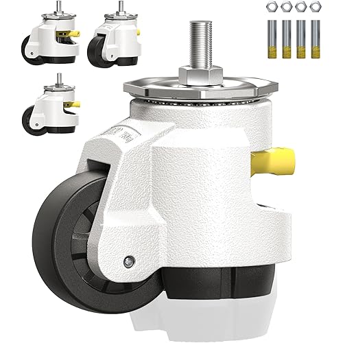 HOLKIE Leveling Stem Casters Set of 4 Heavy Duty Retractable Caster Wheels, 1/2" and M12 Stem Size, Total Capacity 4960 Lbs, Adjustable Wheel with Ratchet Handle for Workbench, Machine, Equipment