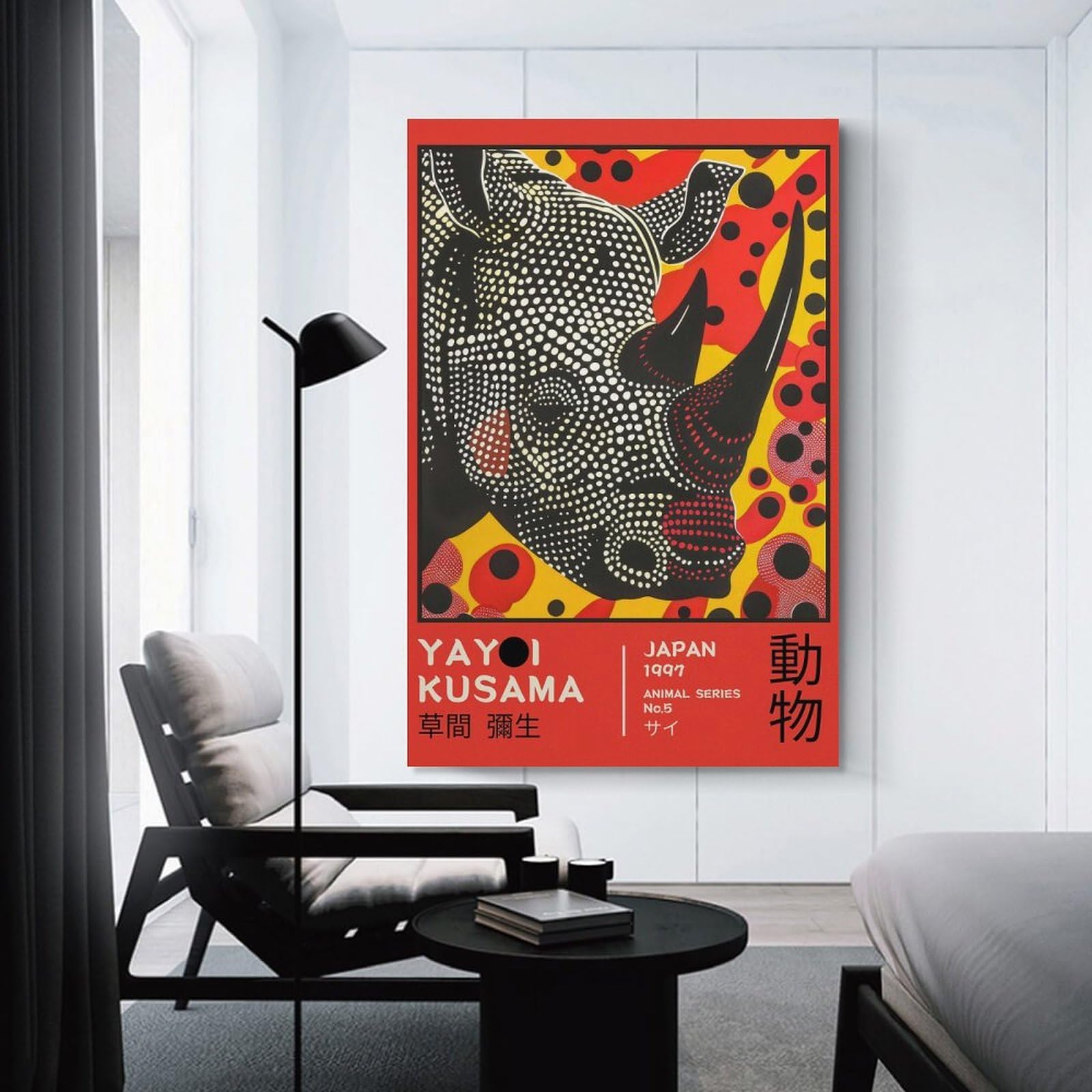 Junmoney Unframe-Style-22 Yayoi Kusama Rhino No.4 Exhibition Poster Canvas Wall Picture, 16X24inch(40X60cm), For Study, Office Or Focused Interiors, Home Office Artwork With Decorative Appeal