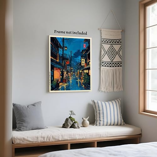 Miniatura 7 de Póster de arte de pared de casa de té japonés de Tokio, arte callejero nocturno de Kioto, impresión en lienzo, ilustración retro japonesa,