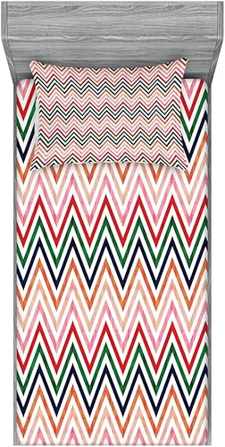 Lunarable Juego de sábanas y fundas de almohada de cheurón, diseño de zigzag, fondo geométrico abstracto de cheurón, arte moderno de diseño retro,