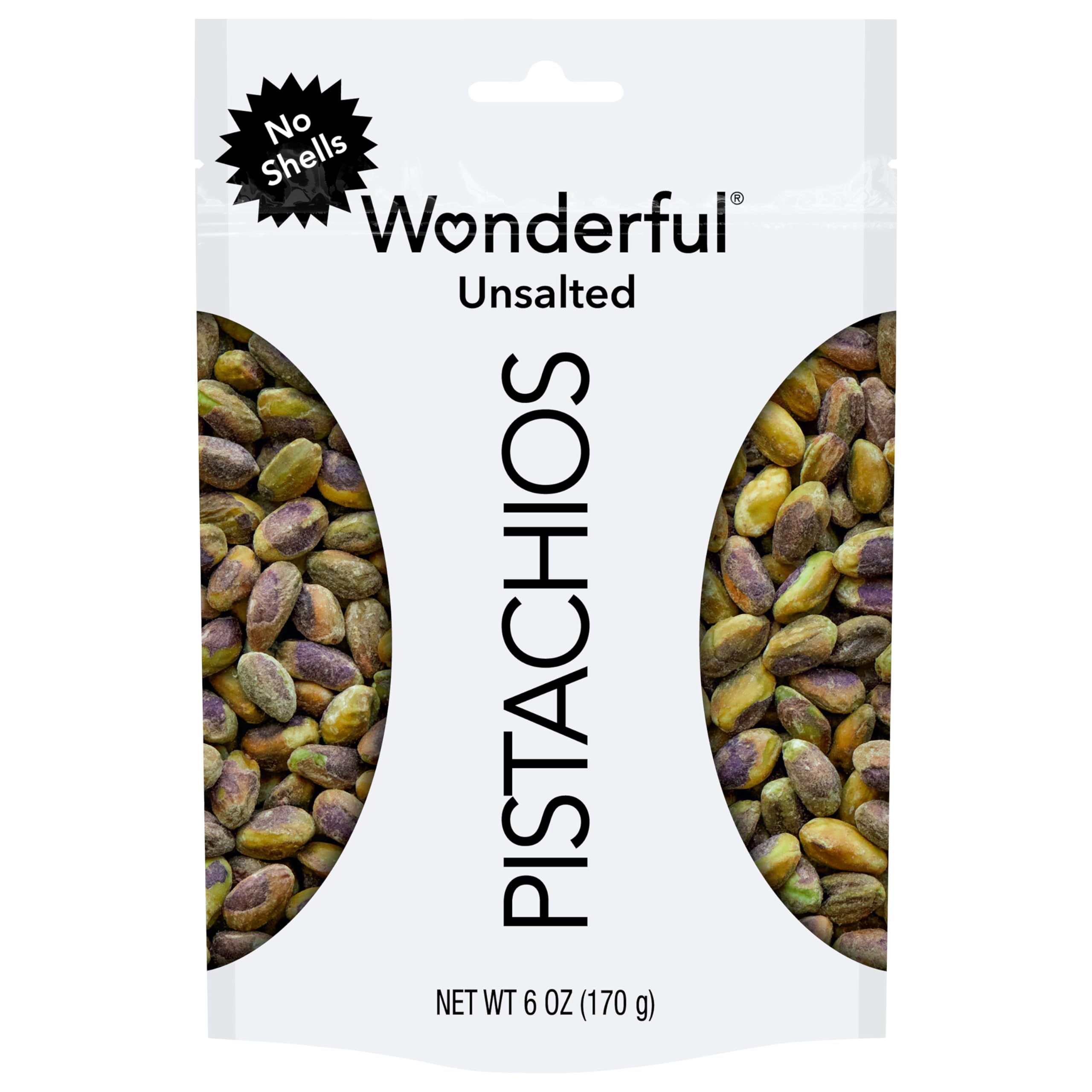 Wonderful Pistachios No Shells, Unsalted Nuts, 6 Ounce Resealable Bag, Protein Snacks, Gluten Free, Healthy Snack
