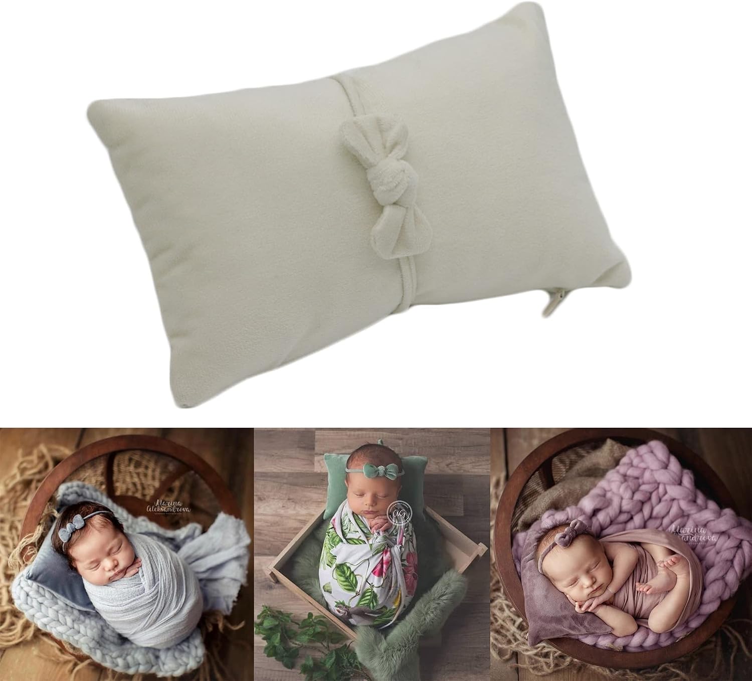 Zeroest Posing Pillows Newborn Photography Baby Posing Pillow Infant Photo Shoot Props Velvet Posing Pillow with Headband (Beige)
