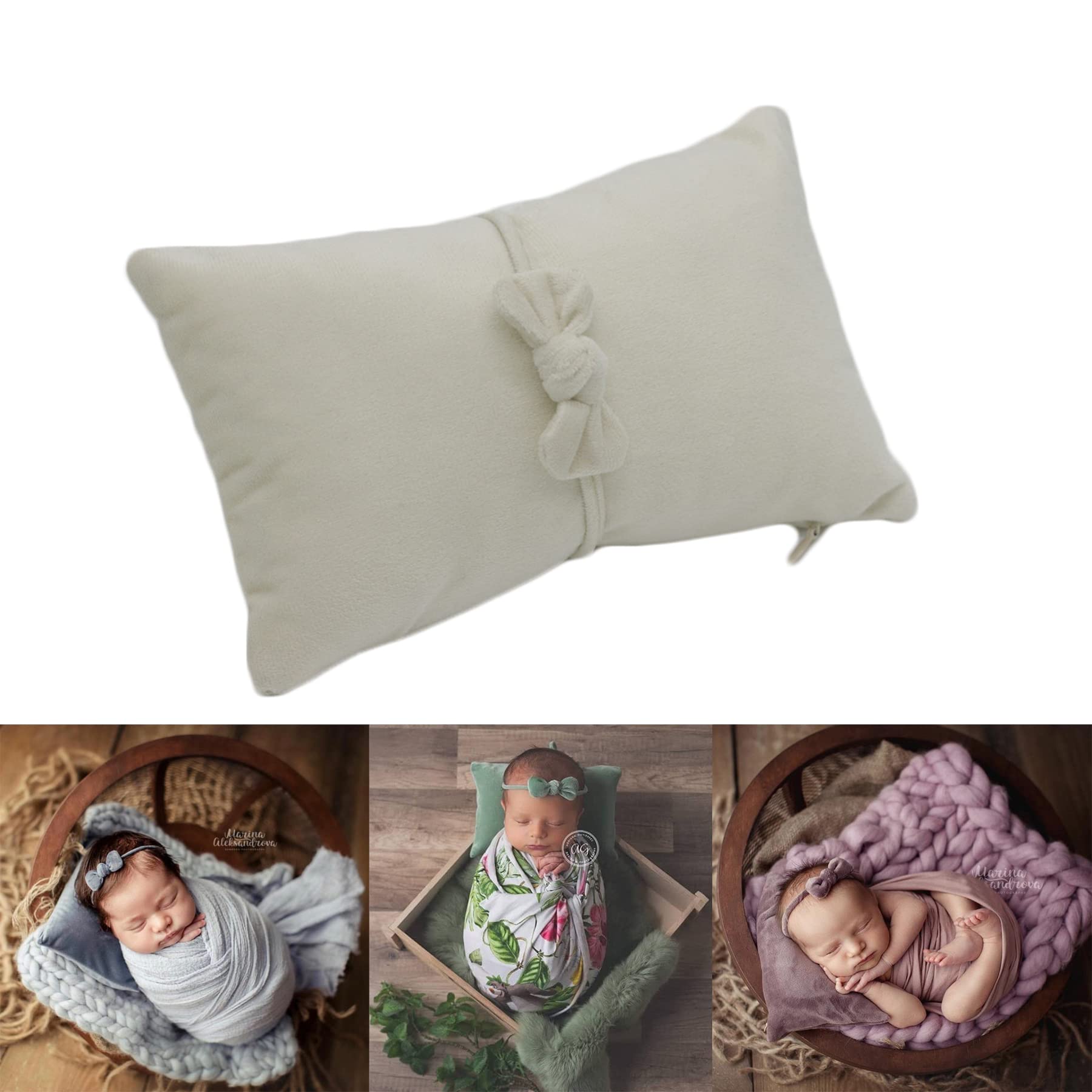 Zeroest Posing Pillows Newborn Photography Baby Posing Pillow Infant Photo Shoot Props Velvet Posing Pillow with Headband (Beige)