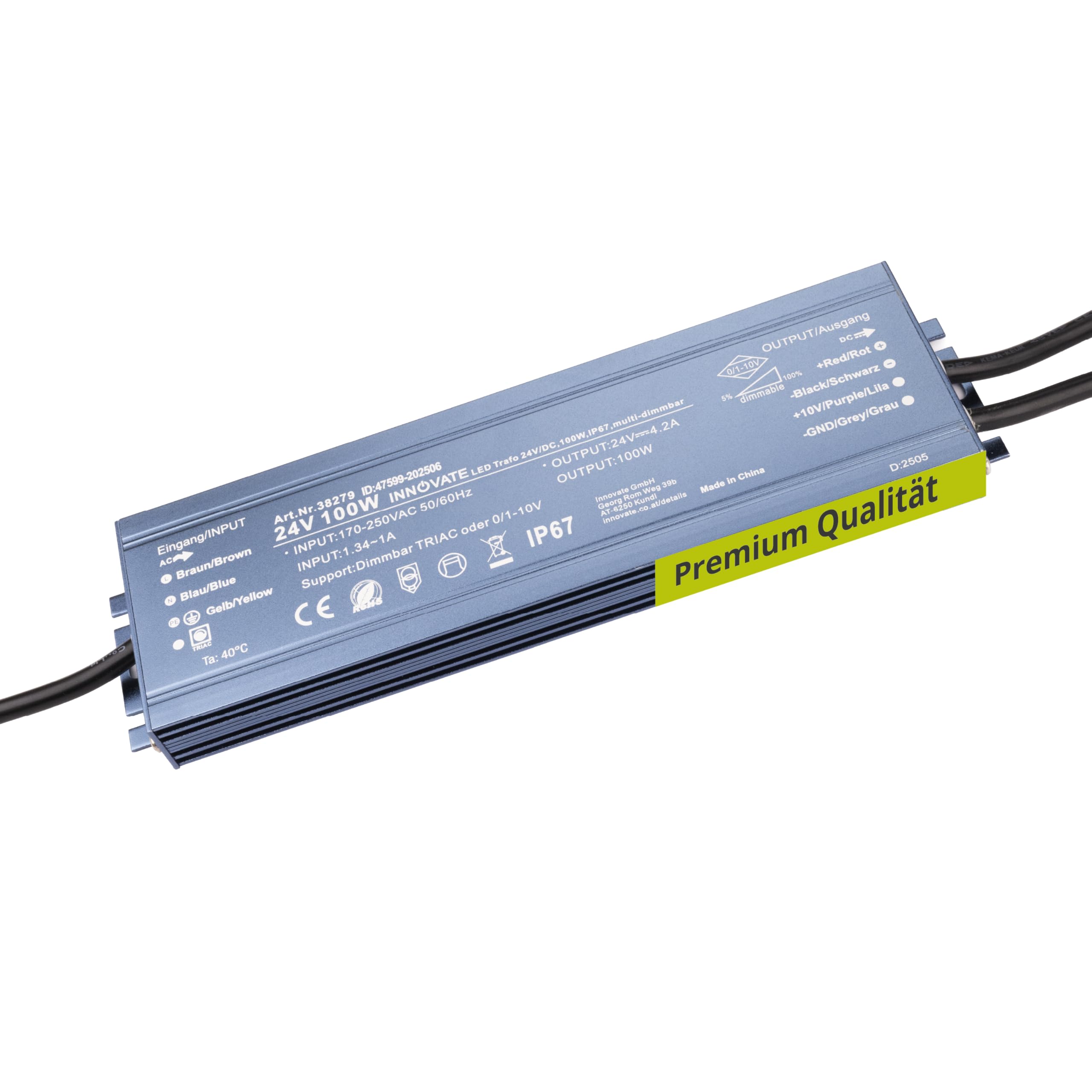 INNOVATE Transformateur LED 24V IP67 à intensité variable – 100 W – 24 V AC – Triac & 0/1-10 V – Pas de scintillement, pas de bruit pour ampoules LED et bandes – Transformateur redresseur Driver