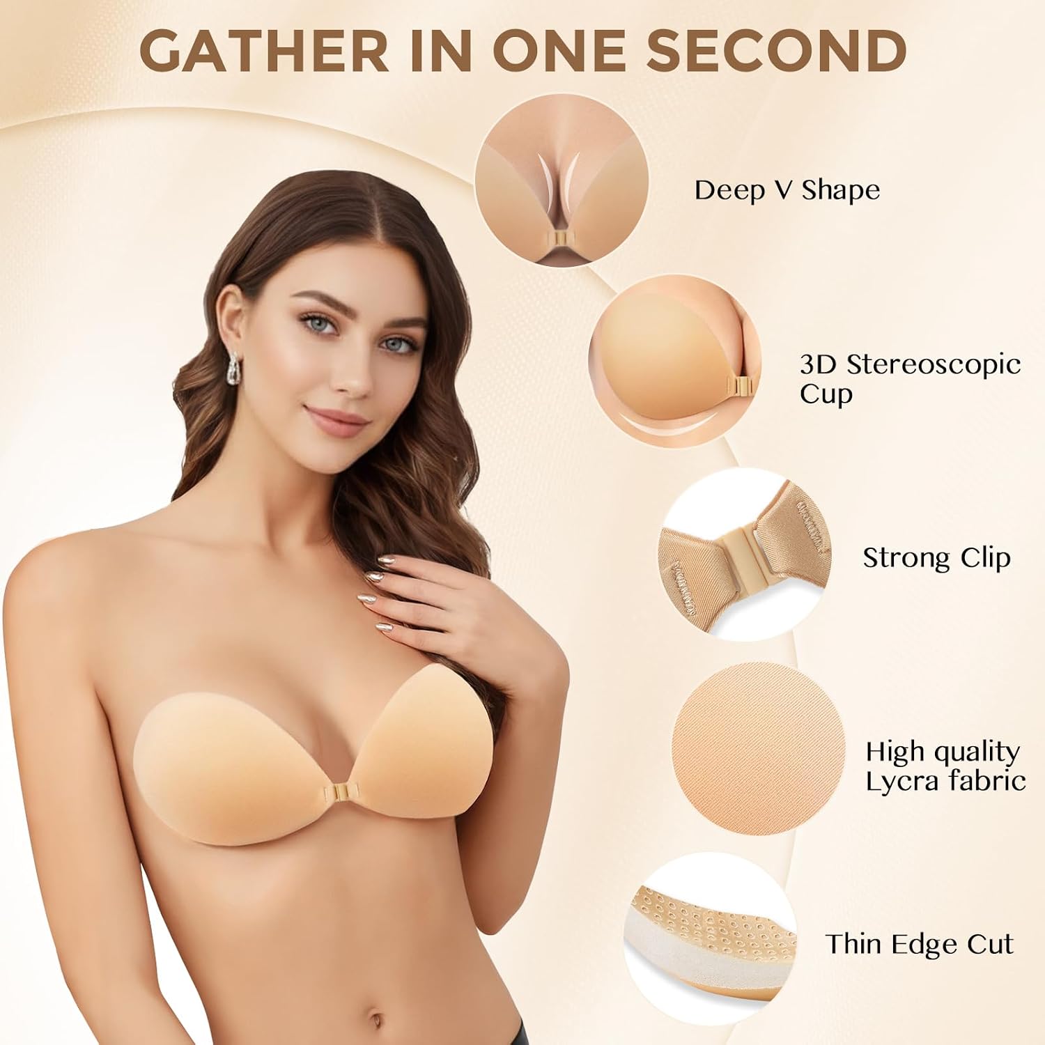 Sticky Adhesive Bra for Women, Strapless Invisible Push Up Brassiere, Reusable Backless Bra for Dress