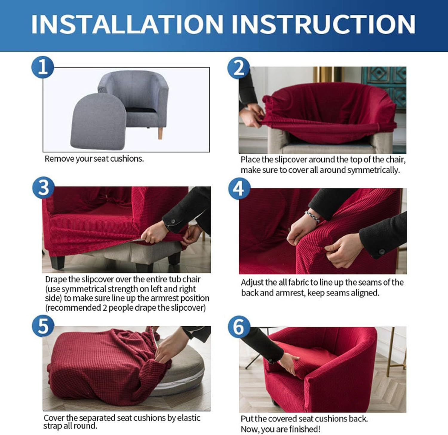 E, Large Barrel Club Chair Covers Stretch Slipcovers with Cushion Cover, Removable Tub Chair Covers Slipcovers 2 Piece, Universal Club Chair Covers for Armchair, Sofa Furniture Protector