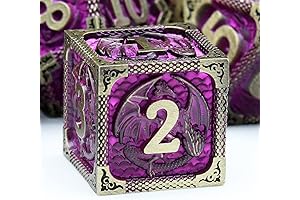 Purple Black Dragon Pattern Metal Dice Set