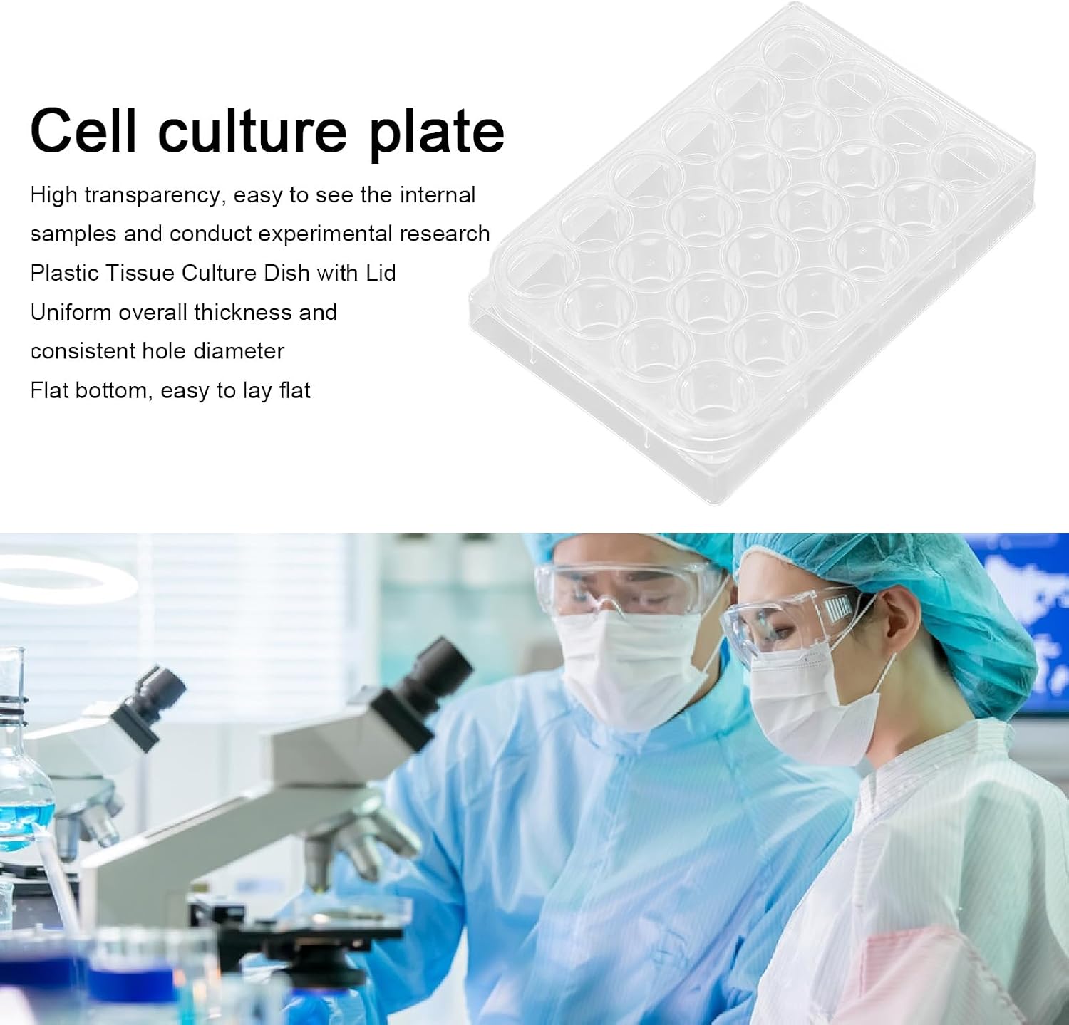 10pcs Culture Plate with Uniform Thickness and High Transparency Tissue Culture Plate with Cover, Used in Laboratory Biological Room /3861