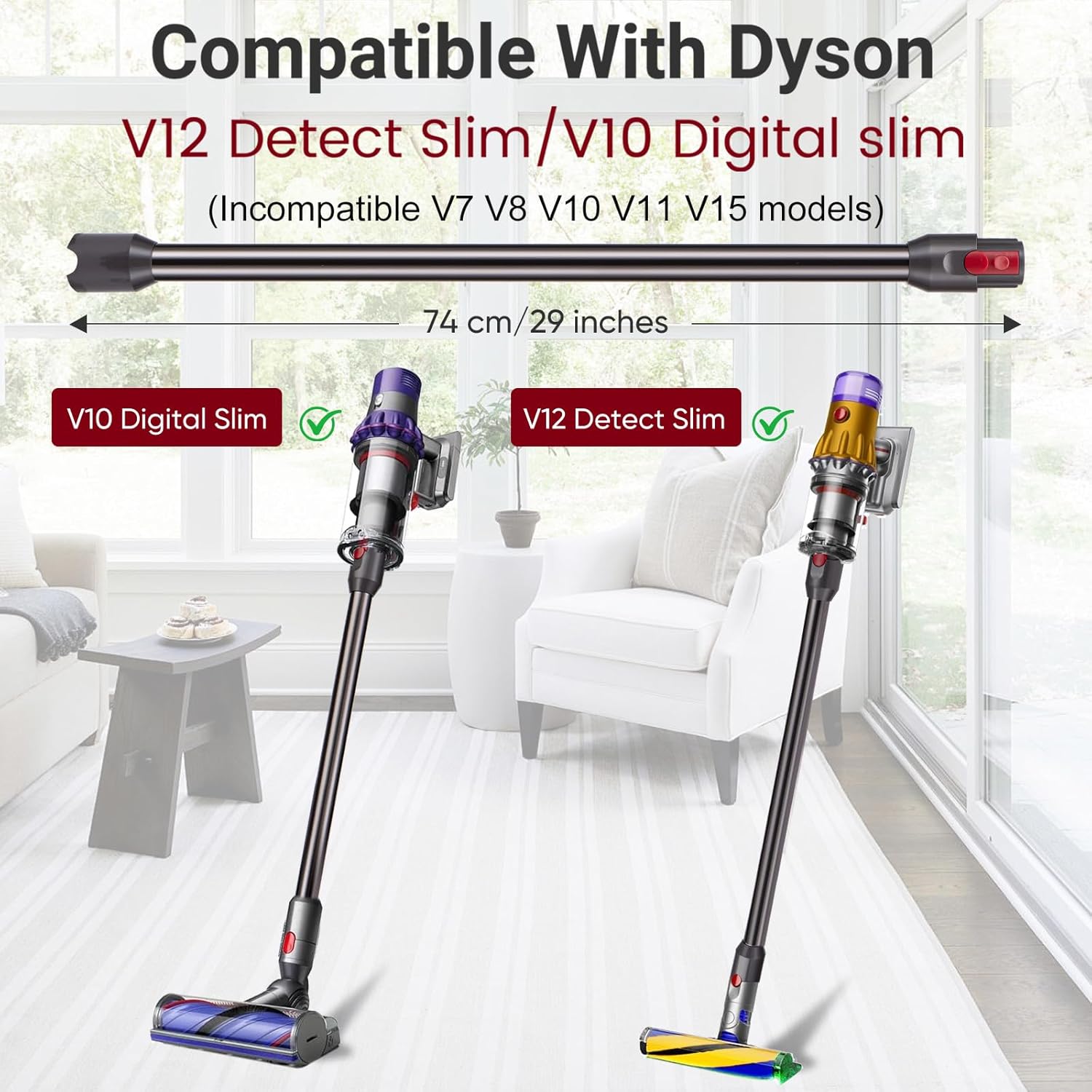 Replacement Extension Wand Compatible with Dyson V12 Detect Slim, V10 Digital Slim Cordless Vacuum Cleaner, Extension Vacuum Replacement Parts, Gray