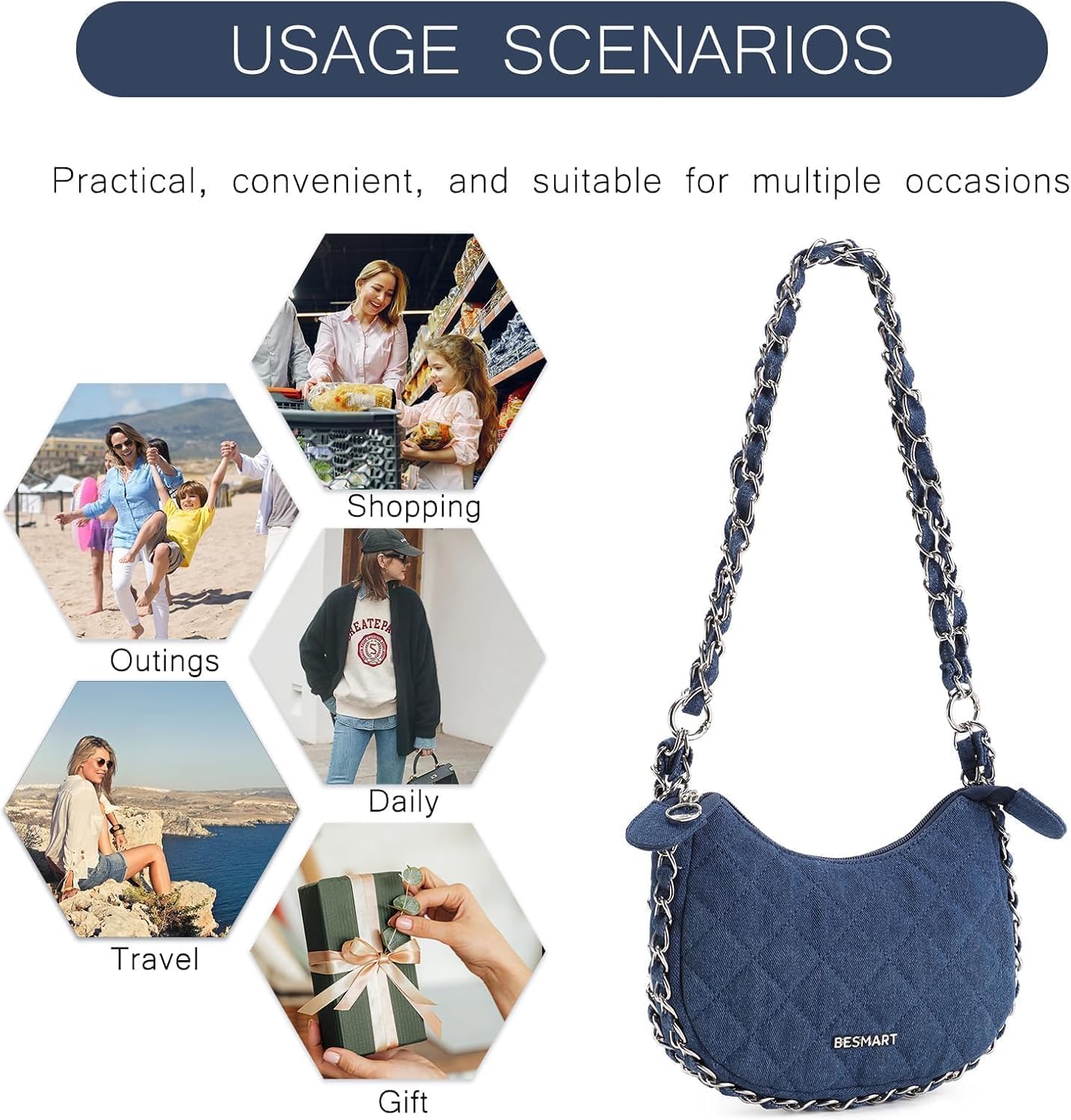BESMART Denim Crossbody Bag Quilted Shoulder Bags for Women - Image 9