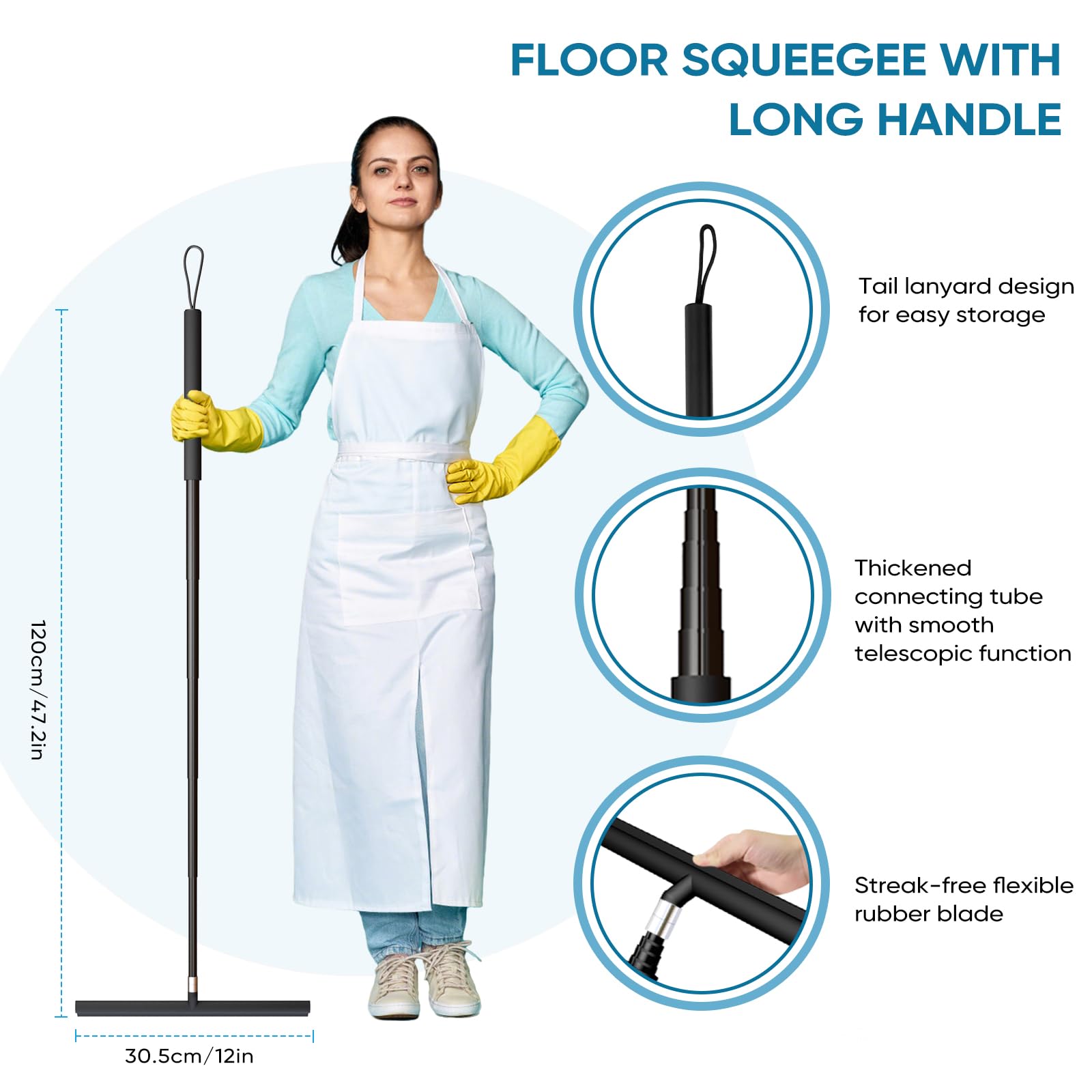 Tergivetro per Doccia, Retrattile 30-120cm Tergivetro da Bagno, Retrattile Lavavetri Doccia, Tira Acqua da Doccia con Gancio, Tergidoccia(Nero)
