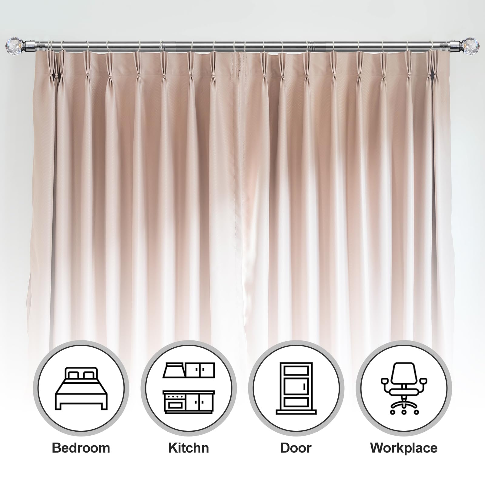 Bastone per tende da 1,6 cm, aste singole per tende da 76 a 157 cm, per tende con occhielli per camera da letto, porte, finestre, asta decorativa per drappeggi con terminale in acrilico a diamante,