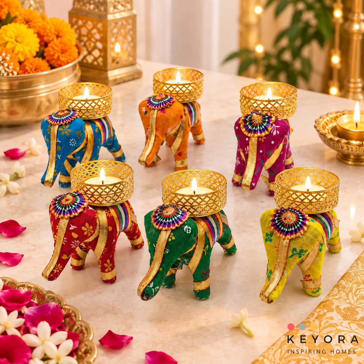 Elephant Tealight Holders - Diwali Decor & Gifts -8