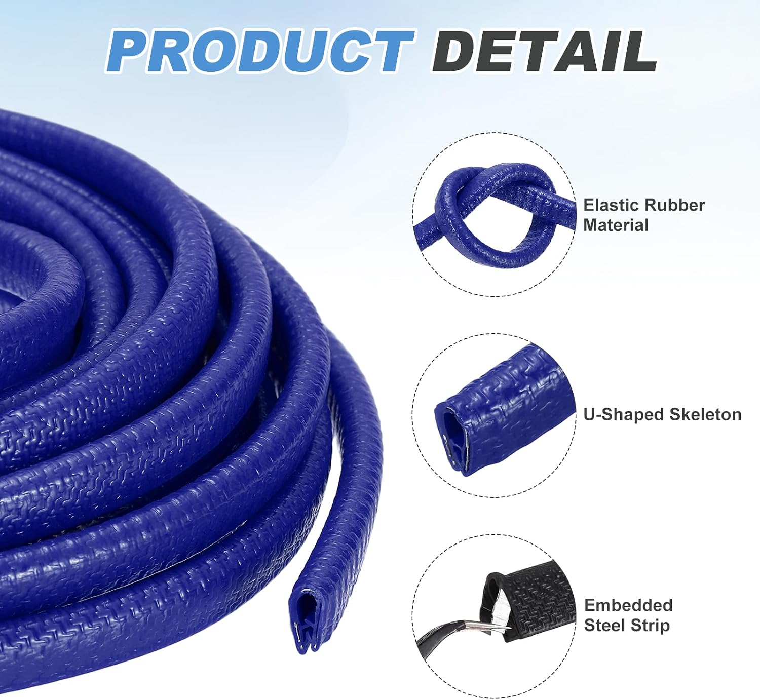 PATIKIL Rubber Edge Trim Guard, 19.7 ft x 25/64" x 9/32" U Channel Edge Protector Seal Strip with Metal Clips Fit for 1-3mm Edge for Car Door Sheet Metal Hatches Table Corners, Blue