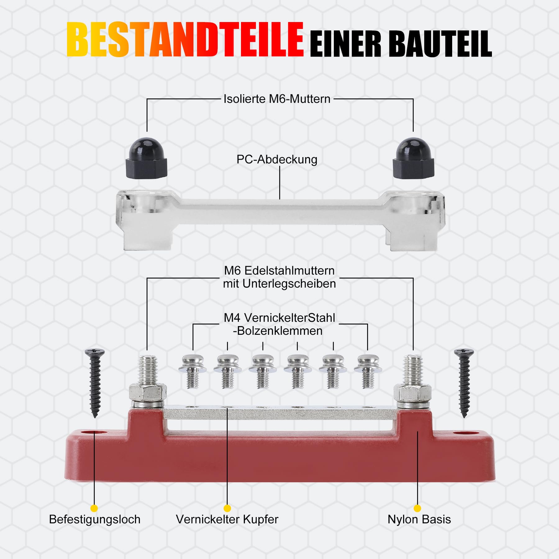 2 Stück Sammelschiene 12V-48V DC Sammelschienen Verteilerblock 150A Busbar Stromverteilungsblock mit 2x M4 Klemmenbolzen,12 M4-Anschlussklemmen,12V Verteiler für Auto LKW Boot (Rot Schwarz)