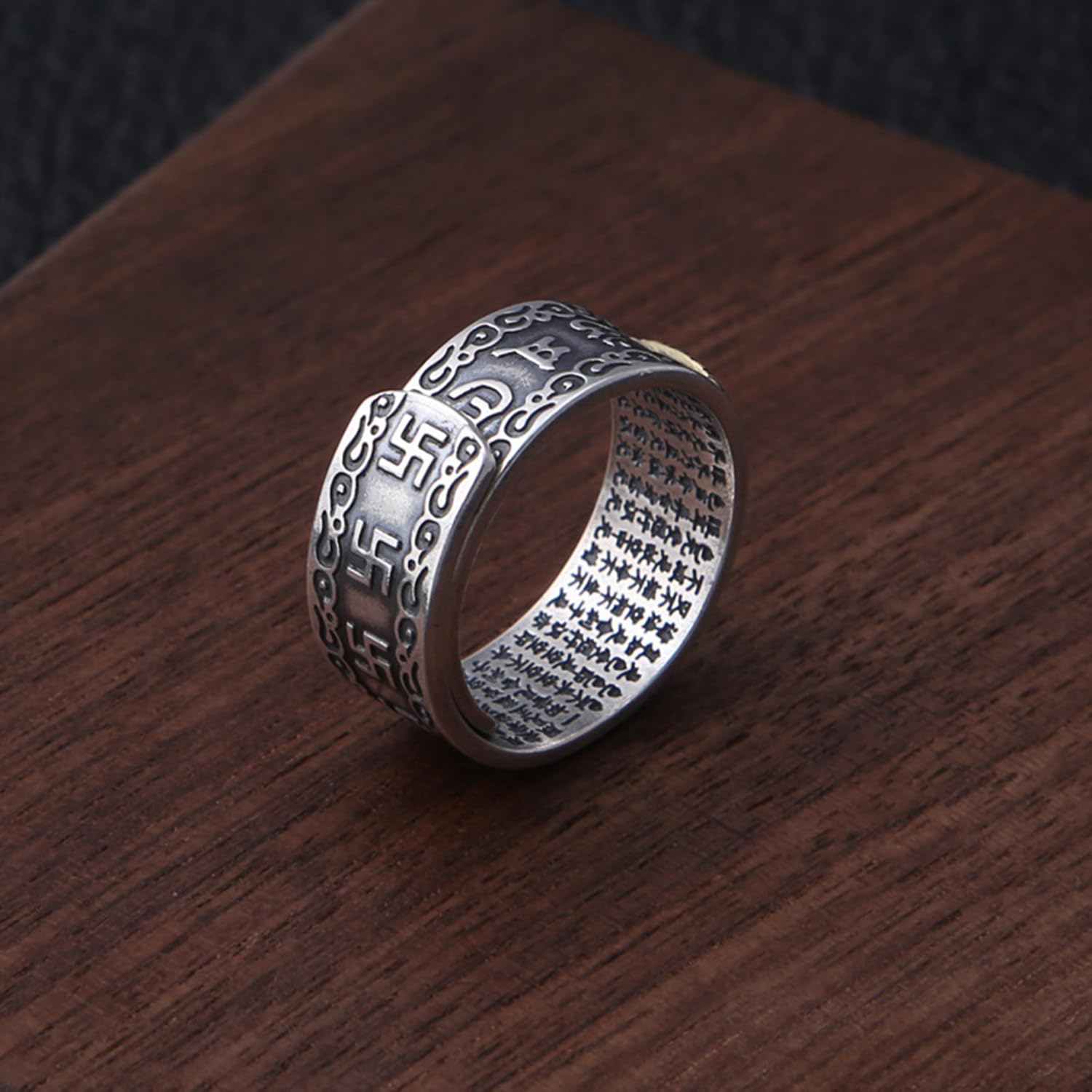 Anello Mantra Buddha argento sterling 990 Anelli Feng Shui ricchezza Gioielli religiosi buddisti fortunati Anello aperto regolabile