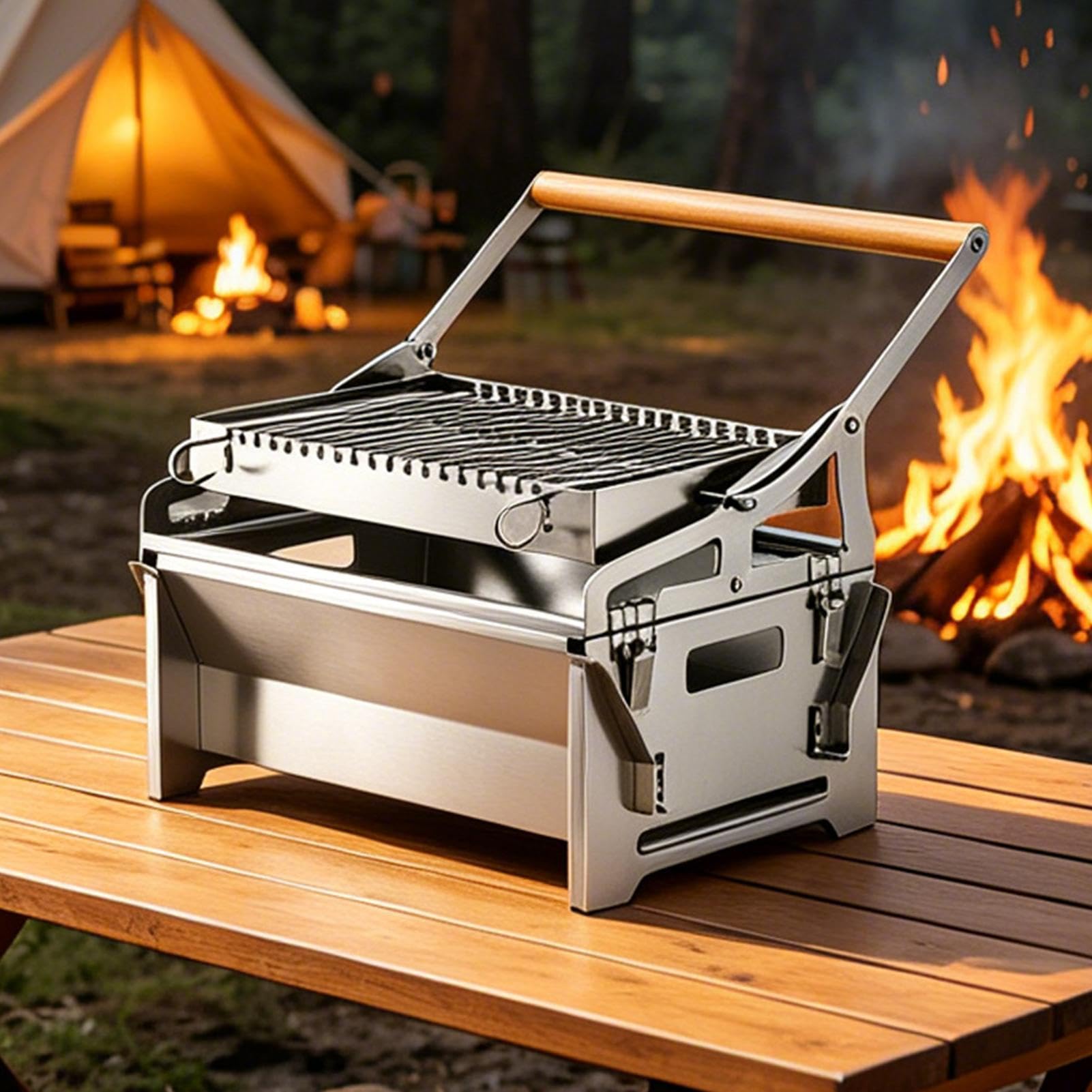 Parrilla Giratoria Portátil Parrilla Giratoria 360 Grados De Acero | Parrilla Barbacoa Hornillo Para Camping, Pícnic, Aire Libre, Jardín, Barbacoa Jardín, Patio, Playa Y Fam