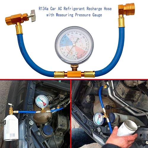 Miniatura 7 de LIYYOO R134a - Kit de manguera de recarga de refrigerante de CA, con medidor de presión de medición y válvula dispensadora de grifo Acme de 1/2