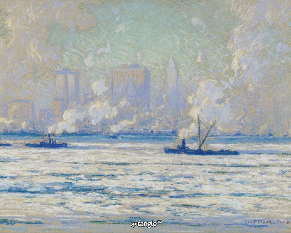 Artangle Eliot Candee Clark - Winter View on New York from The Hudson River, 1918 Print