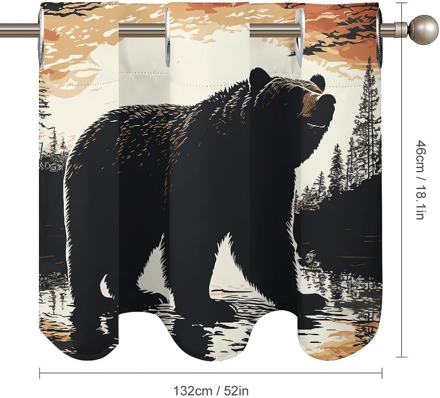 Bear Silhouette Curtain 2 Panels, Polyester Fiber, Blackout Insulated Window Curtain, Curtain Valance for Kitchen Dining Room Living Room Cafe Small Window 52 * 18.1 Inches