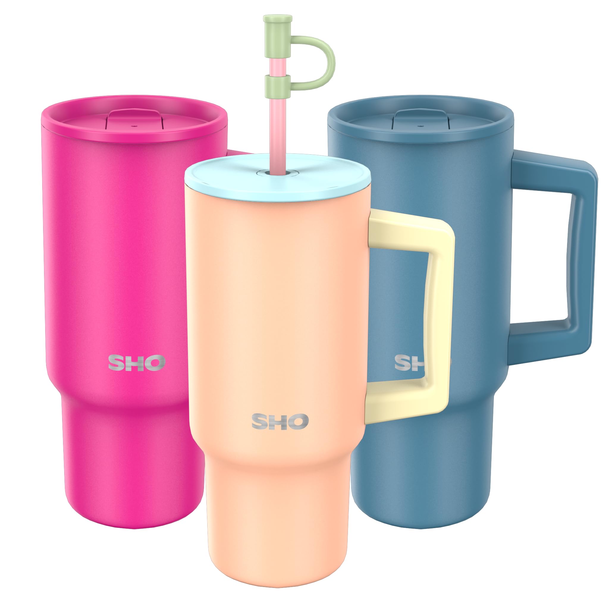 SHO XL Tumbler - Insulated Stainless Steel Reusable Water Bottle Iced Coffee Travel Mug with Handle, Straw Lid & Slider Lid - 900ml / 30 oz - Cold 24 Hours - Hot 12 Hours (Summer Sorbet, 900ml) โ image 1