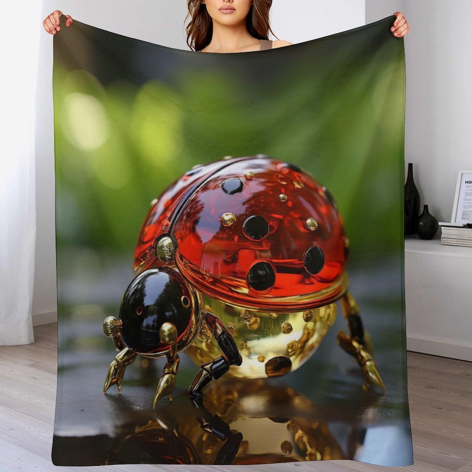 Couverture coccinelle en polaire flannel 130x180 cm pour lit et canapé