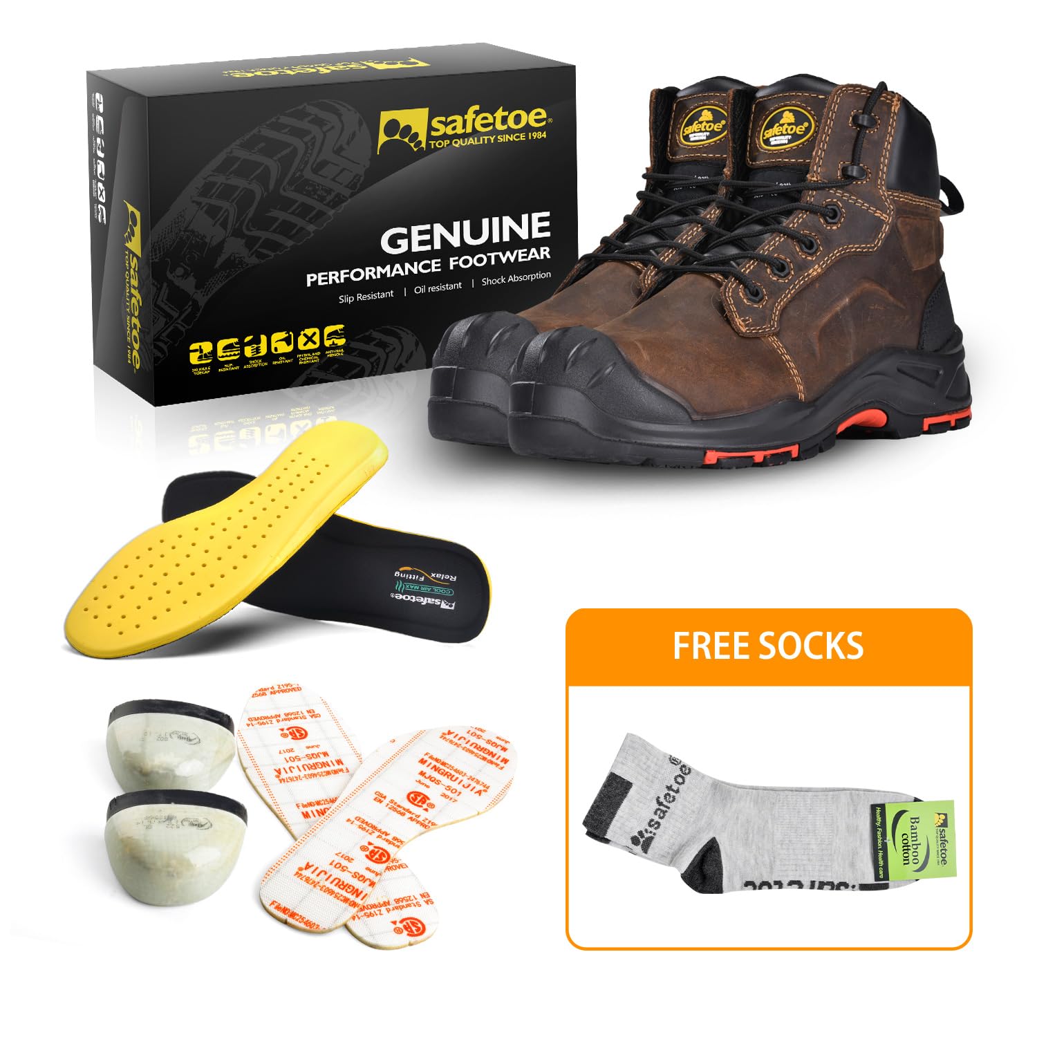 SAFETOE Sicherheitsstiefel M-8552 Herren Wide Fit Composite Toe Arbeitsstiefel ESD antistatisch wasserbeständiges Rindsleder Heavy Duty Anti-Nagel Composite Platte Anti-Rutsch Pu Gummisohle S3 SRC