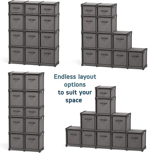 Miniatura 6 de Organizador de almacenamiento de 6 cubos, estante organizador de cubos grises, estantes organizadores de cubos de almacenamiento con cubos de