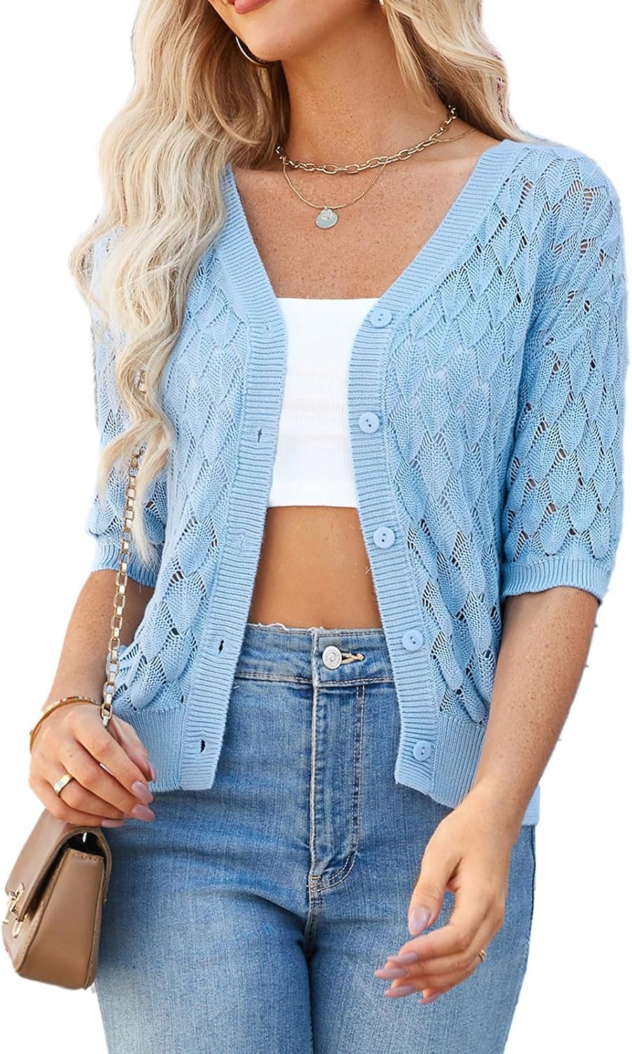 GRACE KARIN Dames Lichtgewicht Vest Korte Mouw Trui Elegant Cropped Vest, Kaki, L