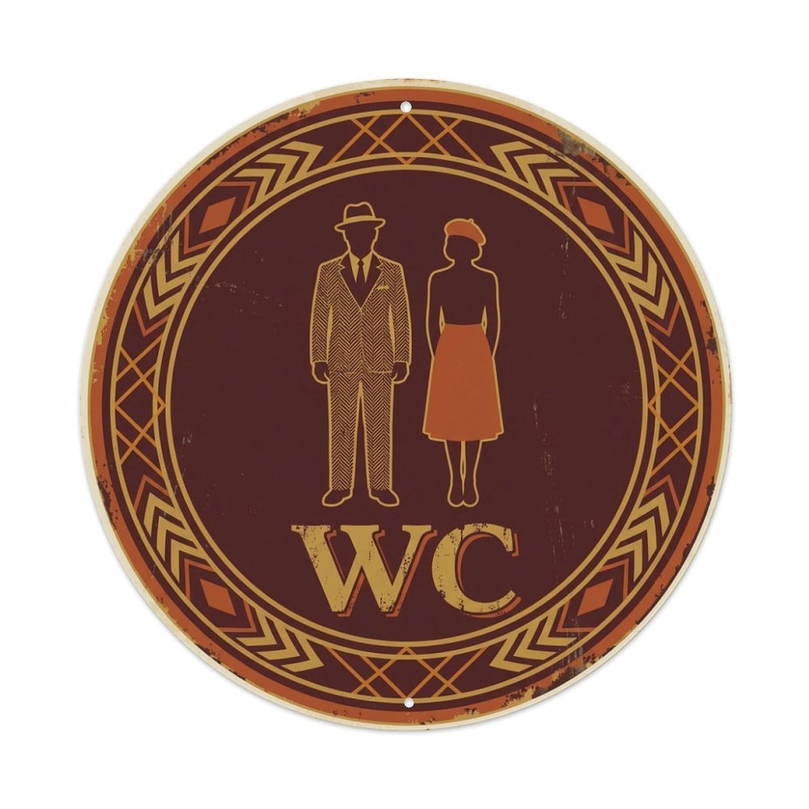 WC Art Deco Restroom Sign Ladies Gents Metal Tin Sign