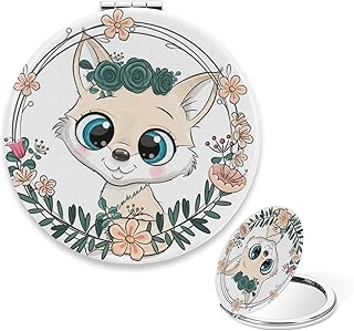 Cute Compact Mirror, Cute Fox Floral Wreath M...