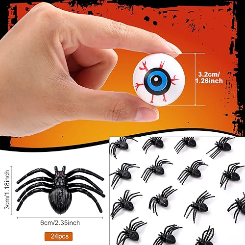 Miniatura 2 de HyDren 24 globos oculares de Halloween y 24 piezas realistas de araña de plástico para Halloween, globos de ojos de plástico aterradores, araña