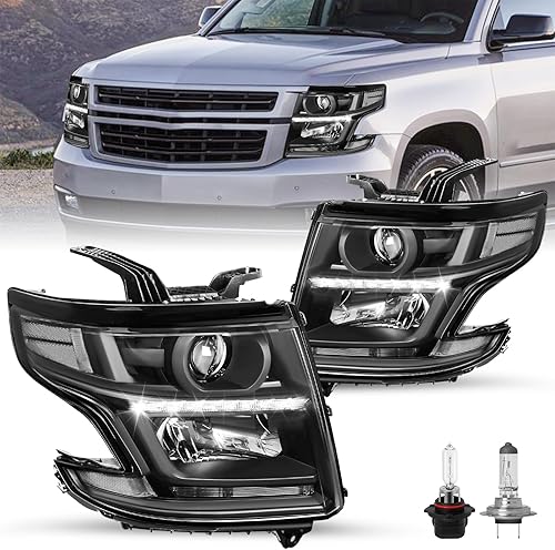 Miniatura 9 de JSBOYAT Conjunto de faros delanteros LED DRL proyector con bombillas para Chevy TahoeSuburban 2015-2020 (no apto para el modelo HID de fábrica) lado