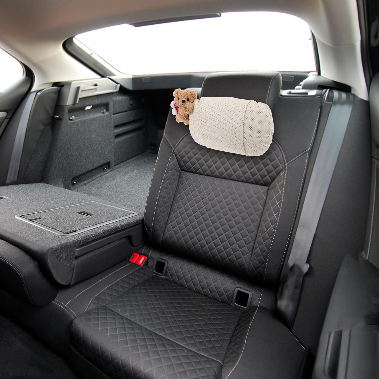 Almohada Coche, Reposacabezas Ergonómico Oso de Peluche Blanco