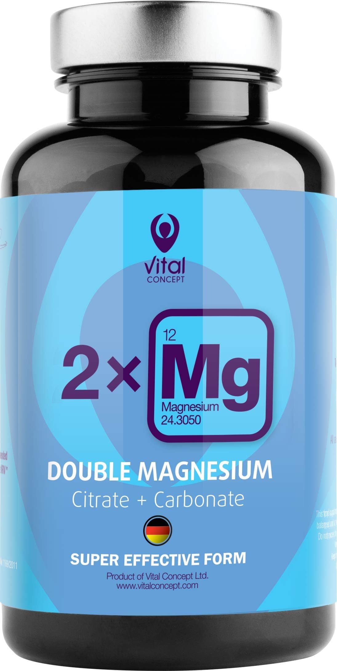 Double Magnesium - Daily Dose 250 mg Super Quality Magnesium. Double Source Magnesium Citrate and Magnesium Carbonate, Best Absorption. 90 Veggie Capsules, 45 Days