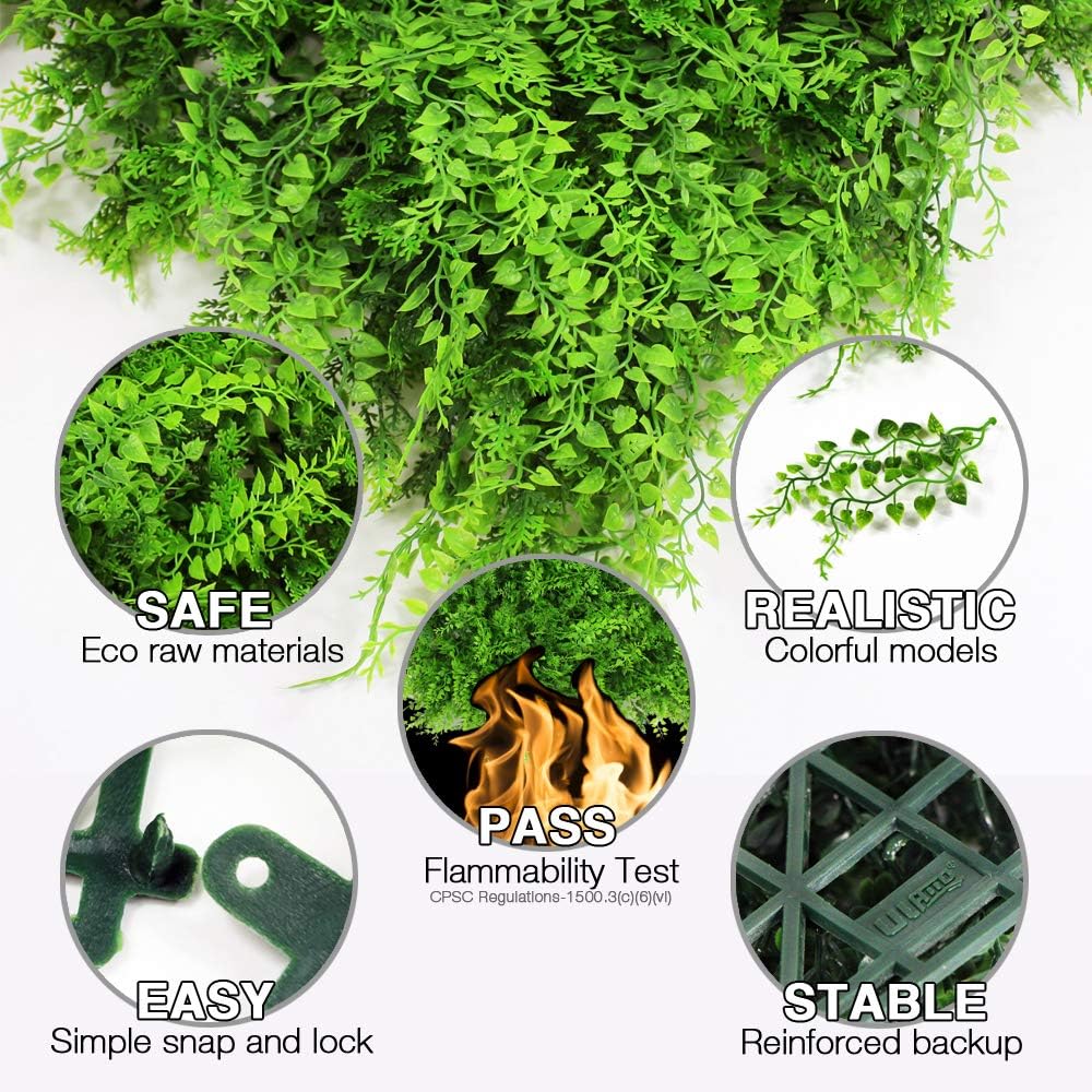 Artificial Grass Wall Panels, 6pcs 20"x20" Plant Wall Mats for Greenery Backdrop, 1.5 sqms Outdoor Green Hedges for Privacy Screening Fence Covering
